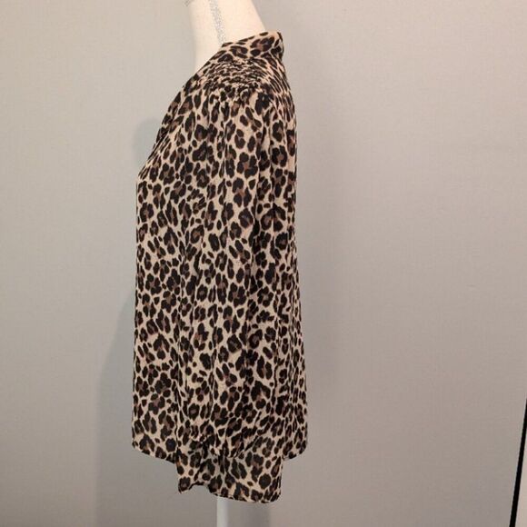 A Love Story Leopard Print Tie-Neck Blouse | Women’s L | Long Sleeve, Polyester - Picture 4 of 7